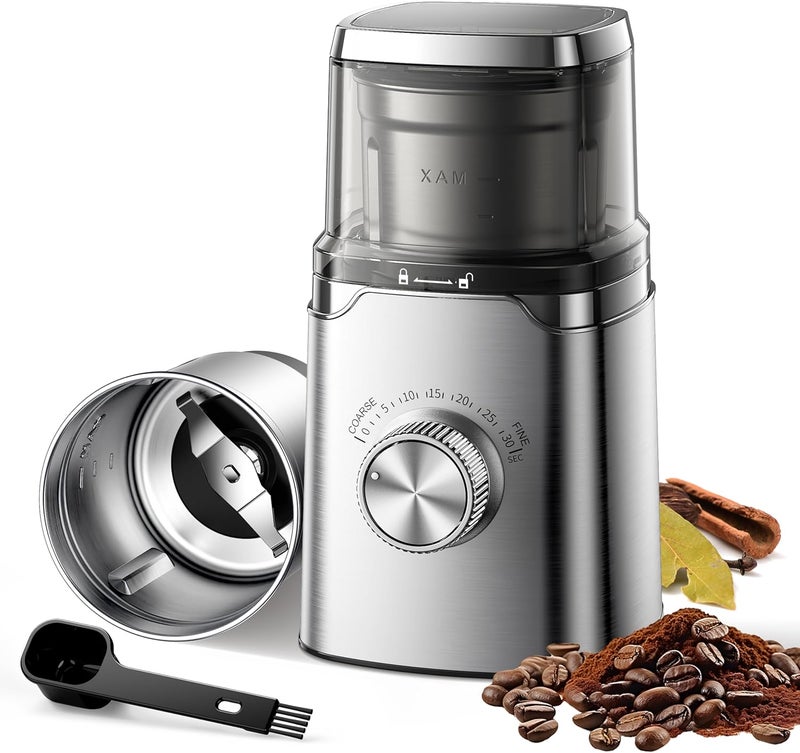 SHARDOR Electric Blade Coffee Grinder, Timed Grind Control Rotary Knob, All-stainless steel shell,Adjustable,for Coffee Beans, Spices & Herbs, with 1 Removable Stainless Steel Bowl,Sliver - Image 1